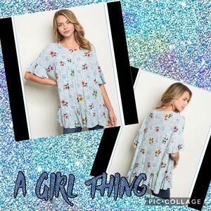 Oversized Large Blue Floral Tunic Top
